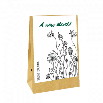 A new Start (Kraftzak met getekende bloemen)