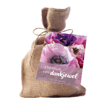 Jute touwtje met Anemone de Caen (Alsjeblieft een Dankjewel) Roze kaart